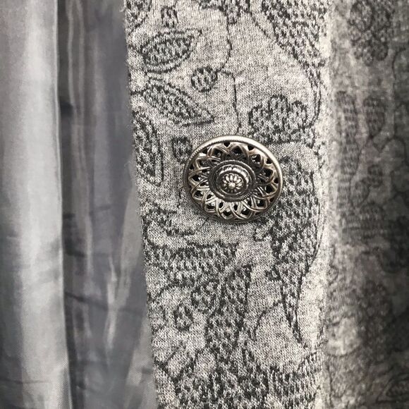 Coldwater Creek Gray Floral Pattern Velvet Trim Long Statement Blazer Jacket - Picture 12 of 16